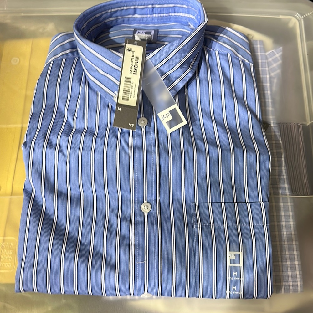 mens jcp shirts blue striped 100% cotton